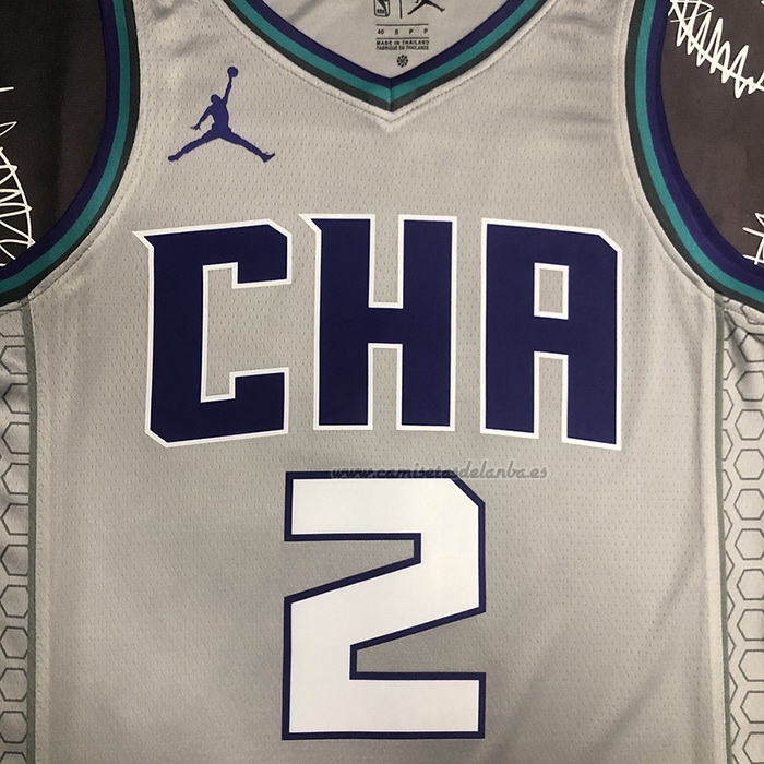 Camiseta Charlotte Hornets LaMelo Ball NO 2 Ciudad Edition Gris